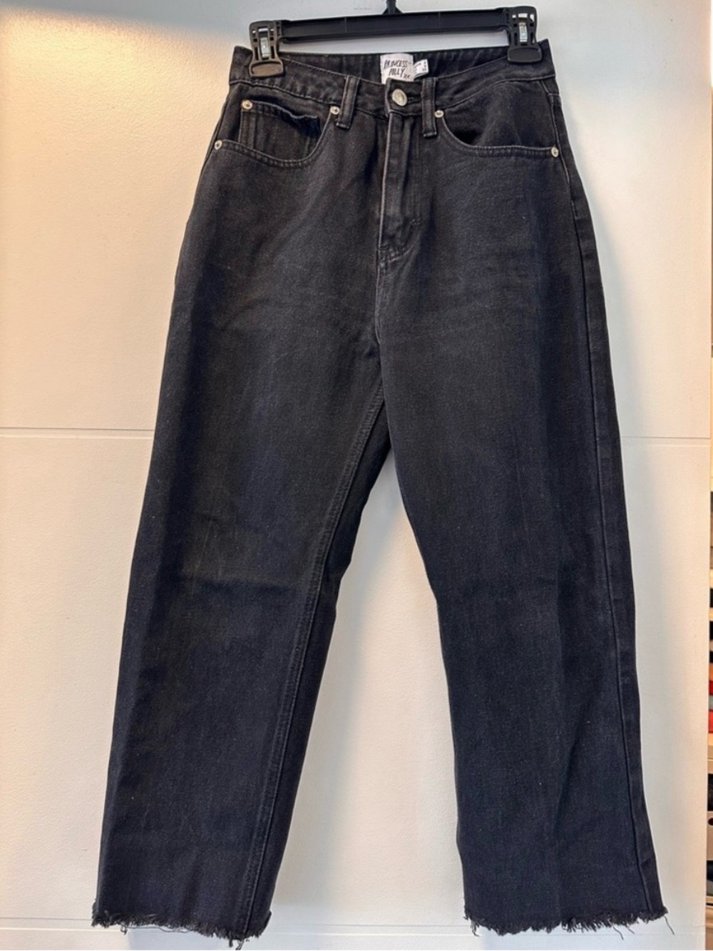 Princess Polly Black Wide Leg Cropped Jeans Size 4 / 26